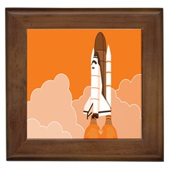 Rocket Space Ship Orange Framed Tiles by Mariart