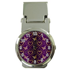 Flower Butterfly Gold Purple Heart Love Money Clip Watches by Mariart