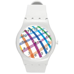 Webbing Line Color Rainbow Round Plastic Sport Watch (m) by Mariart