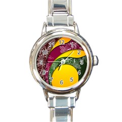 Flower Floral Leaf Star Sunflower Green Red Yellow Brown Sexxy Round Italian Charm Watch by Mariart