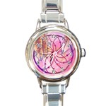 Watercolor cute dreamcatcher with feathers background Round Italian Charm Watch Front