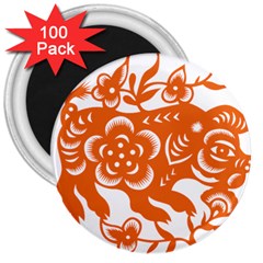Chinese Zodiac Horoscope Pig Star Orange 3  Magnets (100 Pack) by Mariart