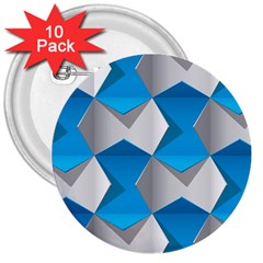 Blue White Grey Chevron 3  Buttons (10 Pack)  by Mariart
