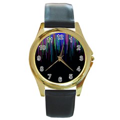 Rain Color Paint Rainbow Round Gold Metal Watch by Mariart