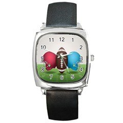 Helmet Ball Football America Sport Red Brown Blue Green Square Metal Watch by Mariart