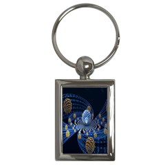 Fractal Balls Flying Ultra Space Circle Round Line Light Blue Sky Gold Key Chains (rectangle)  by Mariart
