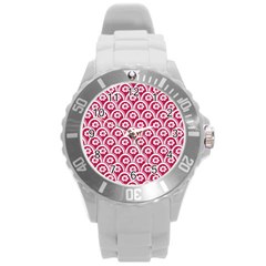 Botanical Gardens Sunflower Red White Circle Round Plastic Sport Watch (l) by Mariart