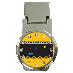 Bright Polka Wave Chevron Yellow Black Money Clip Watches by Mariart