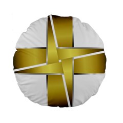 Logo Cross Golden Metal Glossy Standard 15  Premium Round Cushions