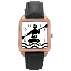 Cropped Kayak Graphic Race Paddle Black Water Sea Wave Beach Rose Gold Leather Watch  by Mariart