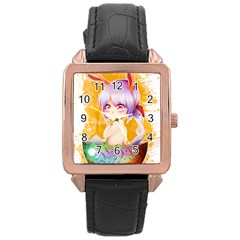 Easter Bunny Girl Rose Gold Leather Watch 