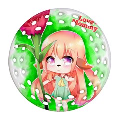 Happy Mother s Day Furry Girl Round Filigree Ornament (two Sides)