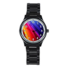 Multicolor Light Beam Line Rainbow Red Blue Orange Gold Purple Pink Stainless Steel Round Watch by Mariart
