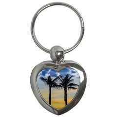 Palm Trees Against Sunset Sky Key Chains (heart)  by dflcprints