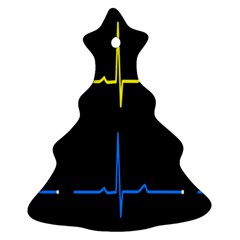 Heart Monitor Screens Pulse Trace Motion Black Blue Yellow Waves Christmas Tree Ornament (two Sides) by Mariart