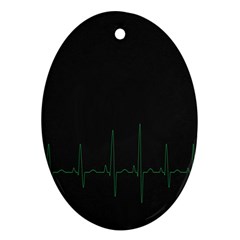 Heart Rate Line Green Black Wave Chevron Waves Ornament (oval) by Mariart