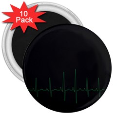 Heart Rate Line Green Black Wave Chevron Waves 3  Magnets (10 Pack)  by Mariart