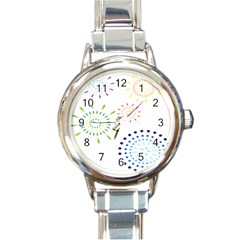 Fireworks Illustrations Fire Partty Polka Round Italian Charm Watch by Mariart