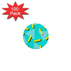 Vintage Unique Graphics Memphis Style Geometric Triangle Line Cube Yellow Green Blue 1  Mini Buttons (100 Pack)  by Mariart
