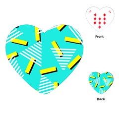Vintage Unique Graphics Memphis Style Geometric Triangle Line Cube Yellow Green Blue Playing Cards (heart)  by Mariart