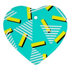 Vintage Unique Graphics Memphis Style Geometric Triangle Line Cube Yellow Green Blue Heart Ornament (two Sides) by Mariart