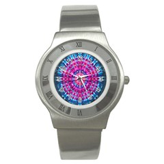 Red Blue Tie Dye Kaleidoscope Opaque Color Circle Stainless Steel Watch by Mariart