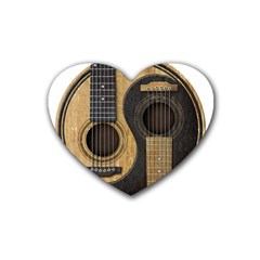 Old And Worn Acoustic Guitars Yin Yang Heart Coaster (4 Pack)  by JeffBartels