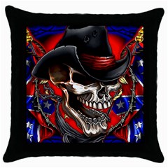Confederate Flag Usa America United States Csa Civil War Rebel Dixie Military Poster Skull Throw Pillow Case (black) by BangZart