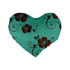 Chocolate Background Floral Pattern Standard 16  Premium Flano Heart Shape Cushions