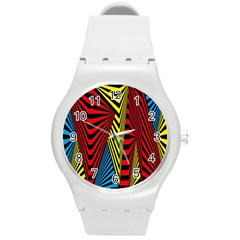 Door Pattern Line Abstract Illustration Waves Wave Chevron Red Blue Yellow Black Round Plastic Sport Watch (m) by Mariart