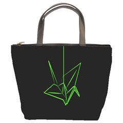 Origami Light Bird Neon Green Black Bucket Bags by Mariart