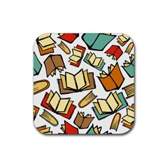 Friends Library Lobby Book Sale Rubber Square Coaster (4 Pack)  by Mariart