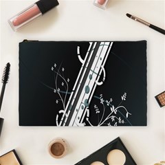 Line Light Leaf Flower Floral Black White Beauty Polka Cosmetic Bag (large) 