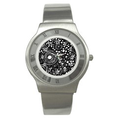 Circle Polka Dots Black White Stainless Steel Watch by Mariart
