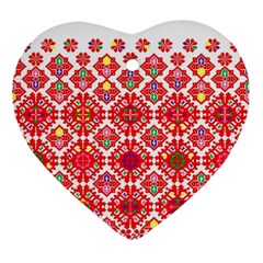 Plaid Red Star Flower Floral Fabric Ornament (heart) by Mariart