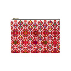 Plaid Red Star Flower Floral Fabric Cosmetic Bag (medium)  by Mariart