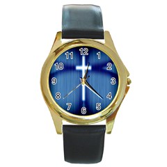 Blue Cross Christian Round Gold Metal Watch by Mariart