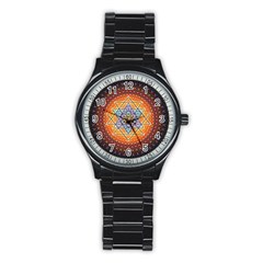 Cosmik Triangle Space Rainbow Light Blue Gold Orange Stainless Steel Round Watch by Mariart