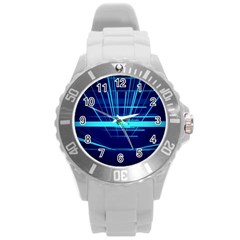 Grid Structure Blue Line Round Plastic Sport Watch (l) by Mariart