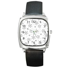 Black Holiday Snowflakes Square Metal Watch by Mariart