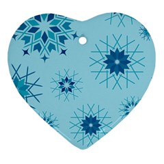 Blue Winter Snowflakes Star Heart Ornament (two Sides) by Mariart