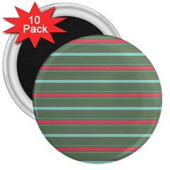 Horizontal Line Red Green 3  Magnets (10 Pack)  by Mariart