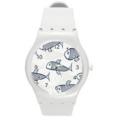 Fish Graphic Flooring Blue Seaworld Swim Water Round Plastic Sport Watch (m) by Mariart