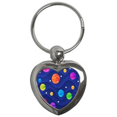 Planet Space Moon Galaxy Sky Blue Polka Key Chains (heart)  by Mariart