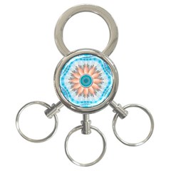 Clean And Pure Turquoise And White Fractal Flower 3-ring Key Chains by jayaprime