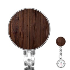Rustic Dark Brown Wood Wooden Fence Background Elegant Natural Country Style Stainless Steel Nurses Watch by yoursparklingshop