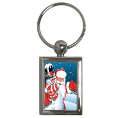 Hello Merry Christmas Santa Claus Snow Blue Sky Key Chains (rectangle)  by Alisyart