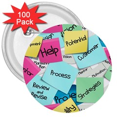 Stickies Post It List Business 3  Buttons (100 Pack)  by Celenk