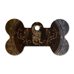 Golden Chinese Dragon On Vintage Background Dog Tag Bone (one Side) by FantasyWorld7