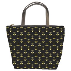 Gold Scales Of Justice On Black Repeat Pattern All Over Print  Bucket Bags by PodArtist